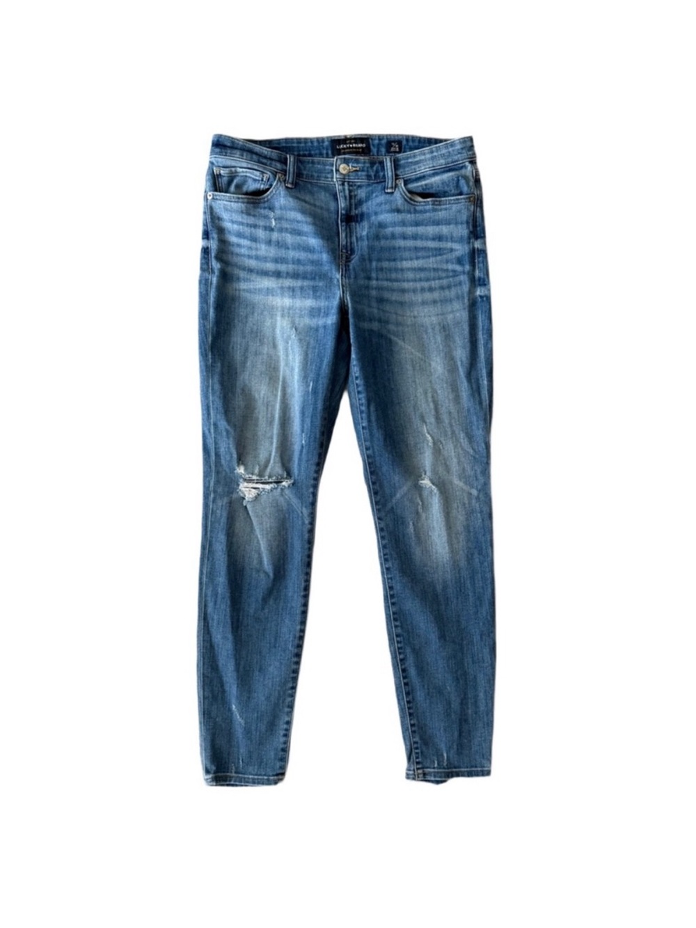 Lucky Brand Ava Skinny Jeans, Medium Wash, Distressed Raw Hem, Women’s 12R